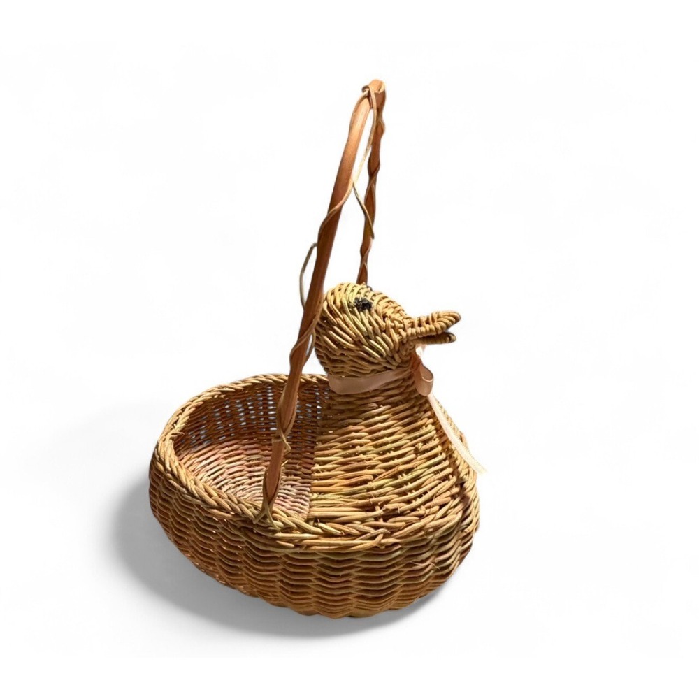 Vintage Wicker Duck Basket Goose Swan Farmhouse Decor 10"